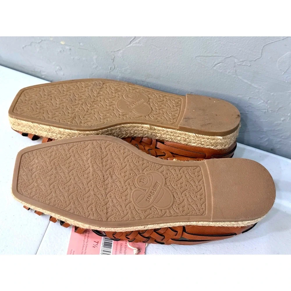 Sam & Libby Asha Espadrille Saddle Brown Woven Huarache Flat Square Toe 7.5 NEW